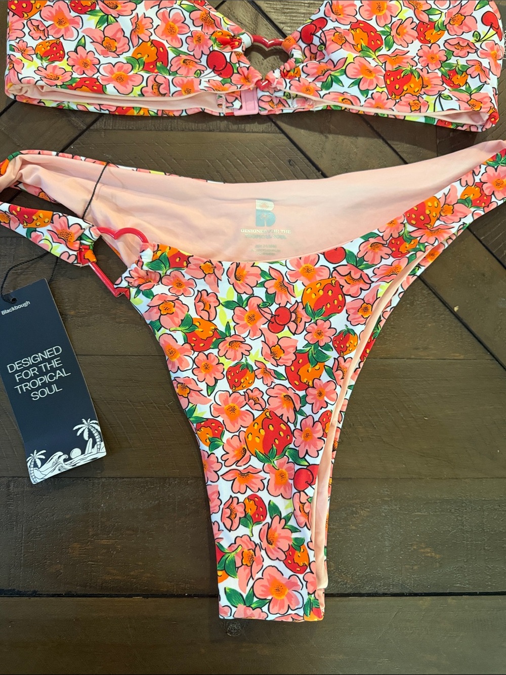 NWT Blackbough Bikini Sz L Thea Top Sz XL Cheeky Bottoms Berry Cherry Set - Picture 5 of 8